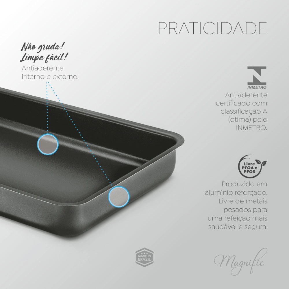 Assadeira Antiaderente Grafite 27 x 18 cm Magnific Panelux