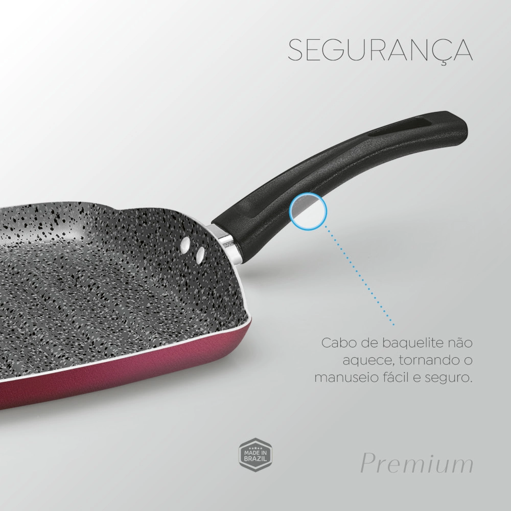 Frigideira Grill Antiaderente Cereja 24 cm Premium Stone Panelux