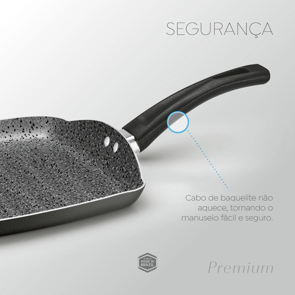 Frigideira Grill Antiaderente Grafite 24 cm Premium Stone Panelux
