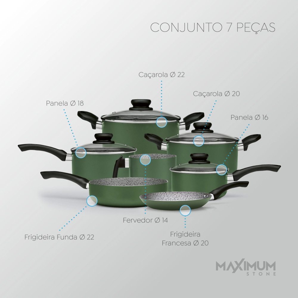 4点セット　FNTC TNTC 147 グリーン Conjunto de Panelas Verde Antiaderente 7 Peças Panelux Maximum