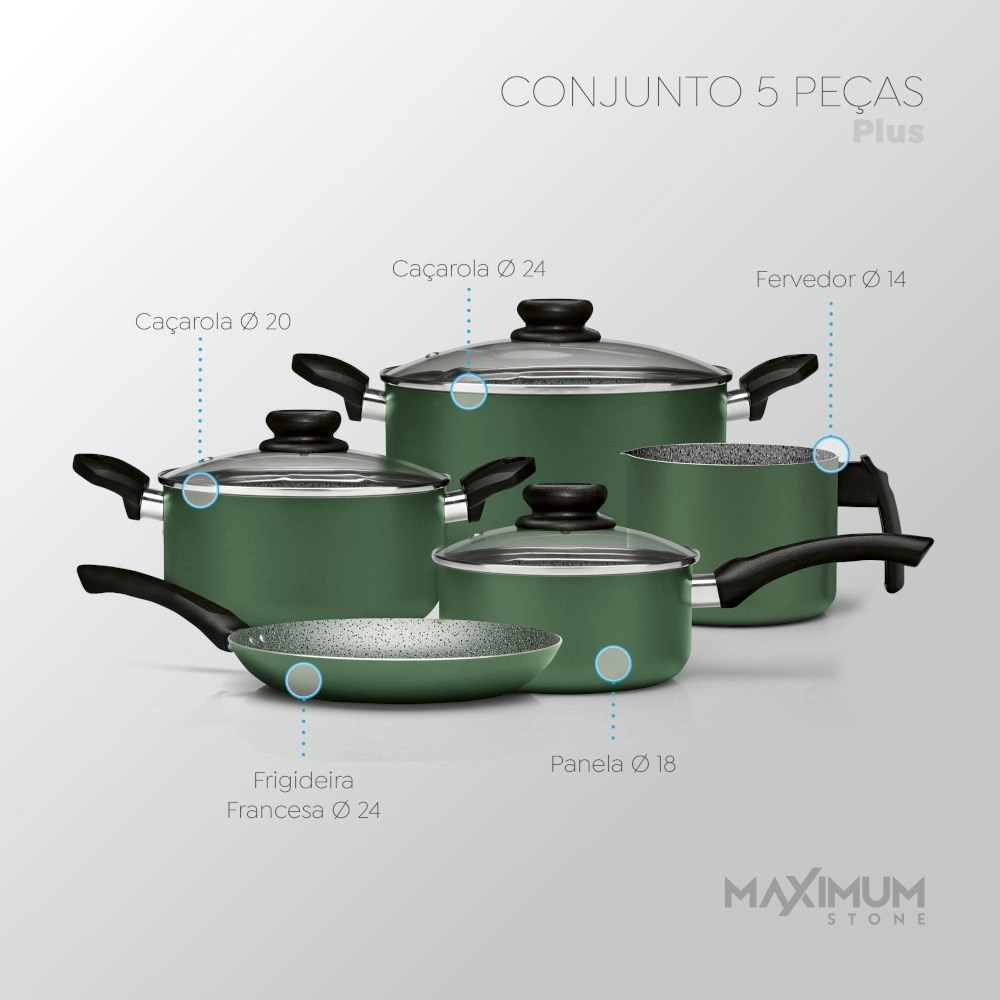 Jogo de Panelas Antiaderente Verde Maximum Stone Plus 5 Peças Panelux