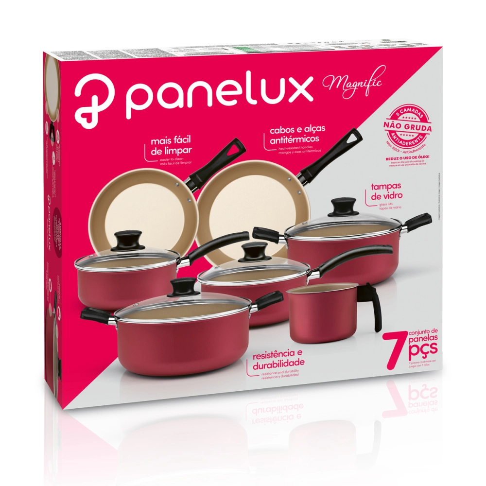 Jogo de Panelas Antiaderente Cereja Interior Bege 7 Peças Panelux
