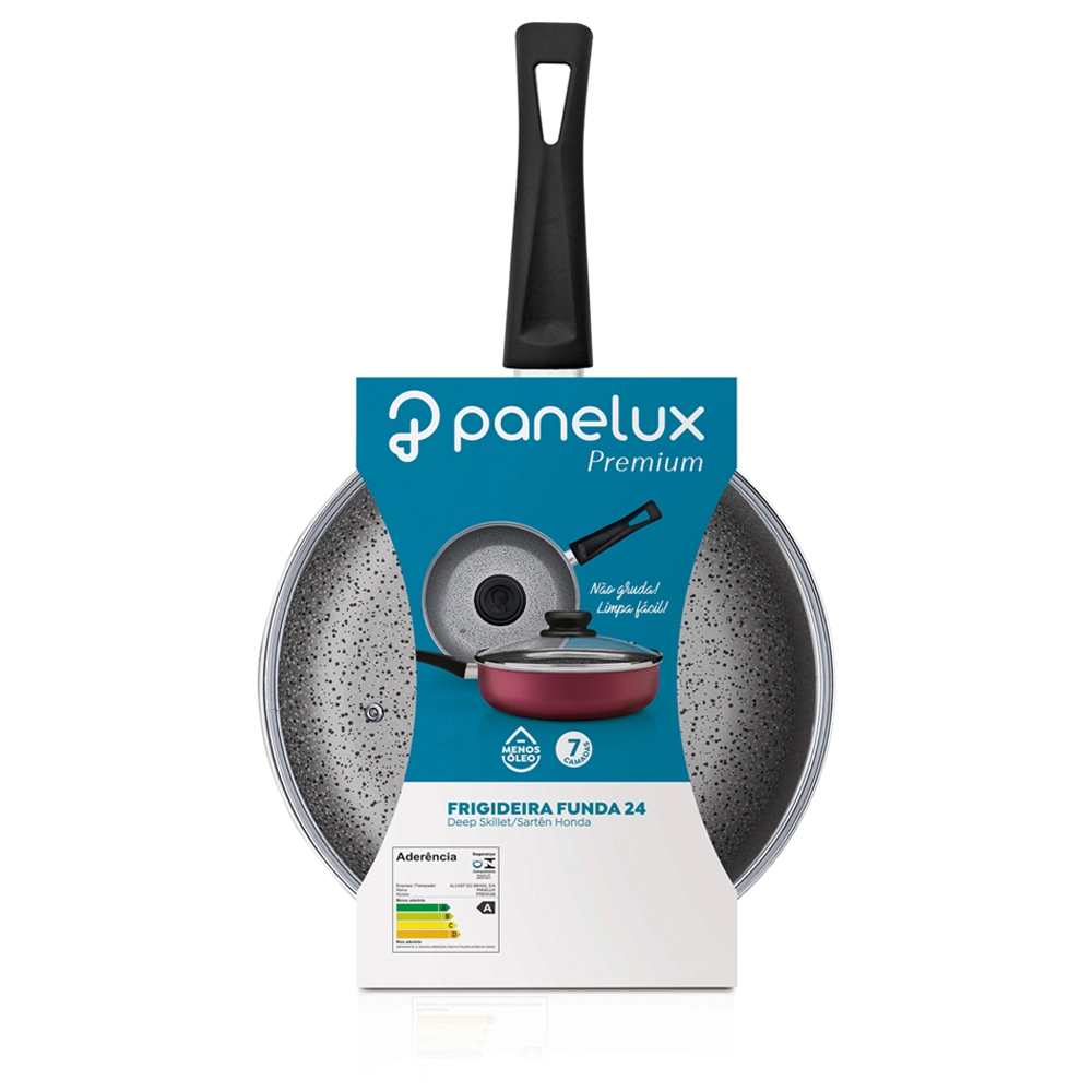 Frigideira Funda com Tampa Grafite 22 cm Premium Stone Panelux