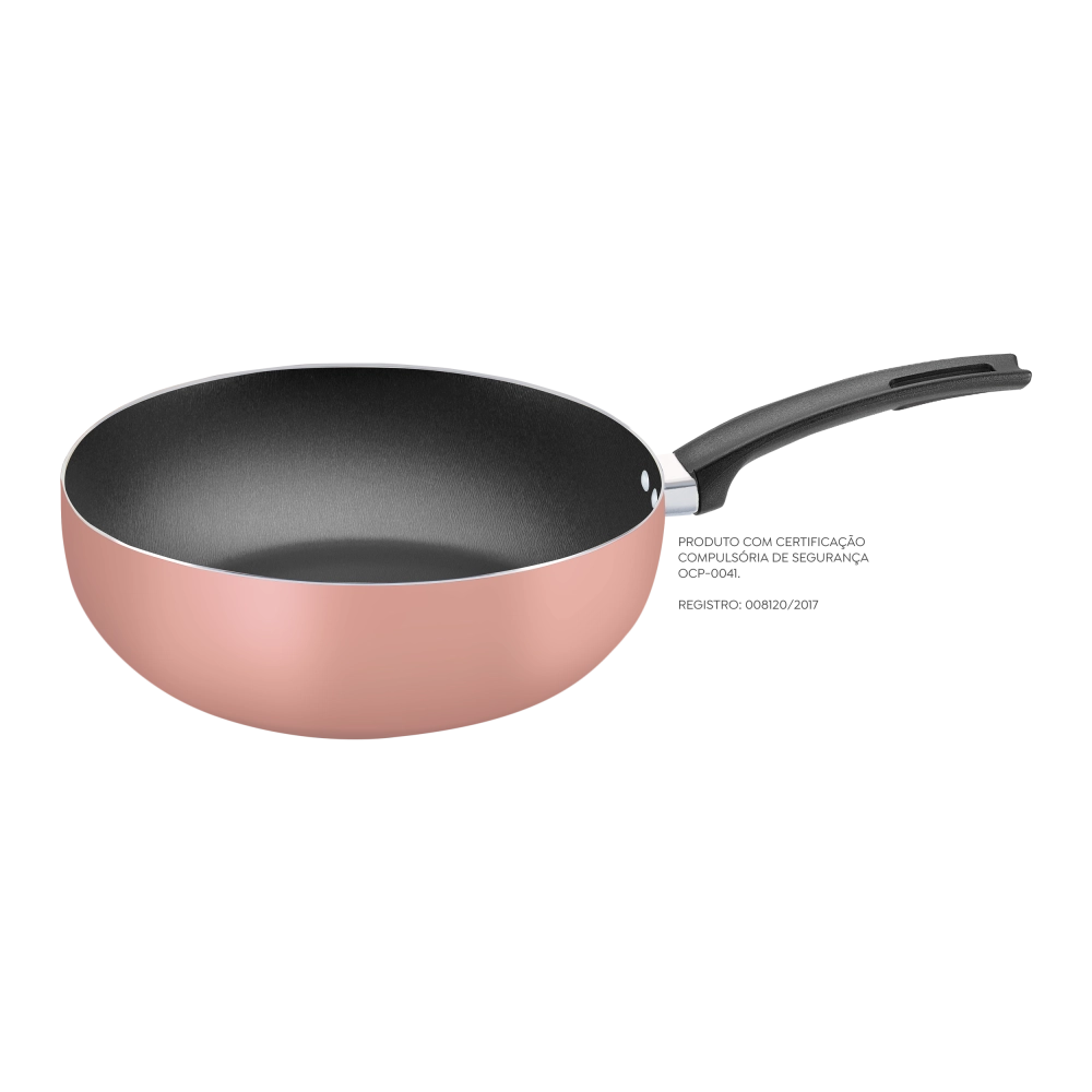 Wok Antiaderente 24cm Rosé Linha Magnific – Panelux Wok Antiaderente 24cm Rosé Linha Magnific – Panelux
