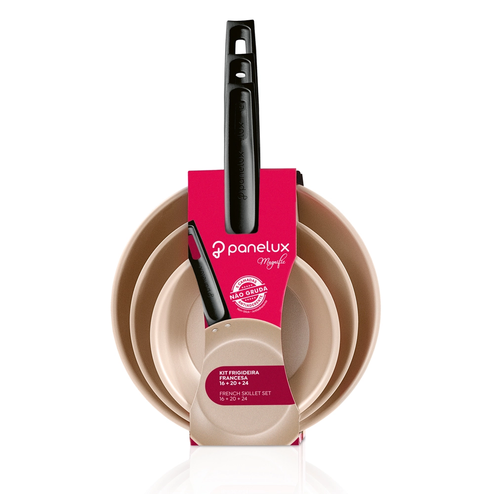 Kit de Frigideiras Francesas  Antiaderente Bege Cereja Magnific 16. 20 e 24cm