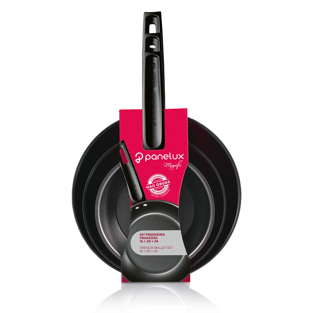 Kit de Frigideiras Francesas  Antiaderente Grafite Magnific 16. 20 e 24cm