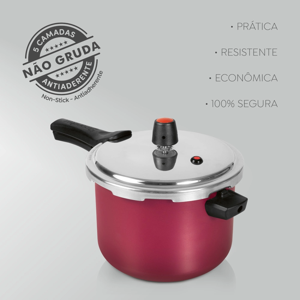 Panela de Pressão Antiaderente Cereja Magnific 4,5 Litros Fechamento Externo Panelux