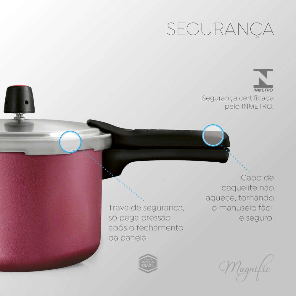 Panela de Pressão Antiaderente Cereja Magnific 4,5 Litros Fechamento Externo Panelux