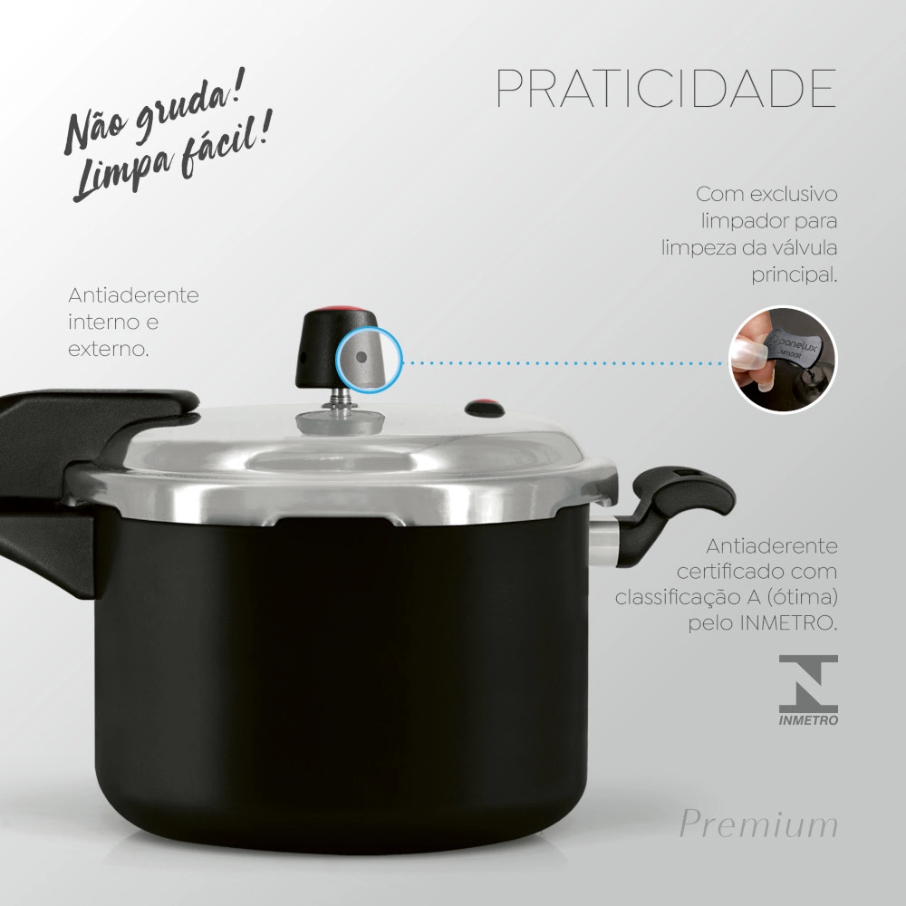 Panela de Pressão Antiaderente Fechamento Externo Preta Premium 4,5 Litros Panelux