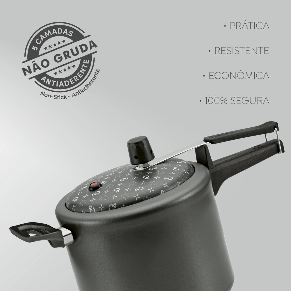 Panela de Pressão Antiaderente Fechamento Interno Grafite Magnific 3 Litros Panelux