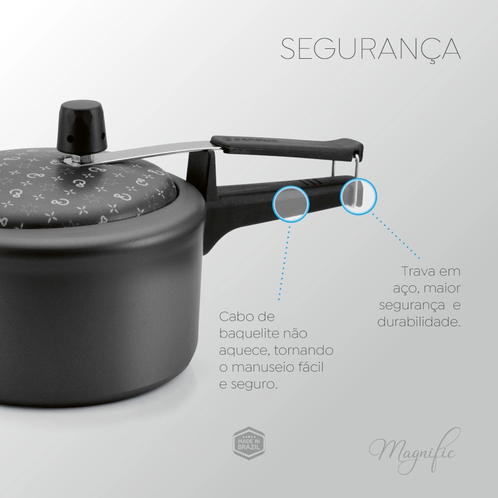Panela de Pressão Antiaderente Fechamento Interno Grafite Magnific 3 Litros Panelux