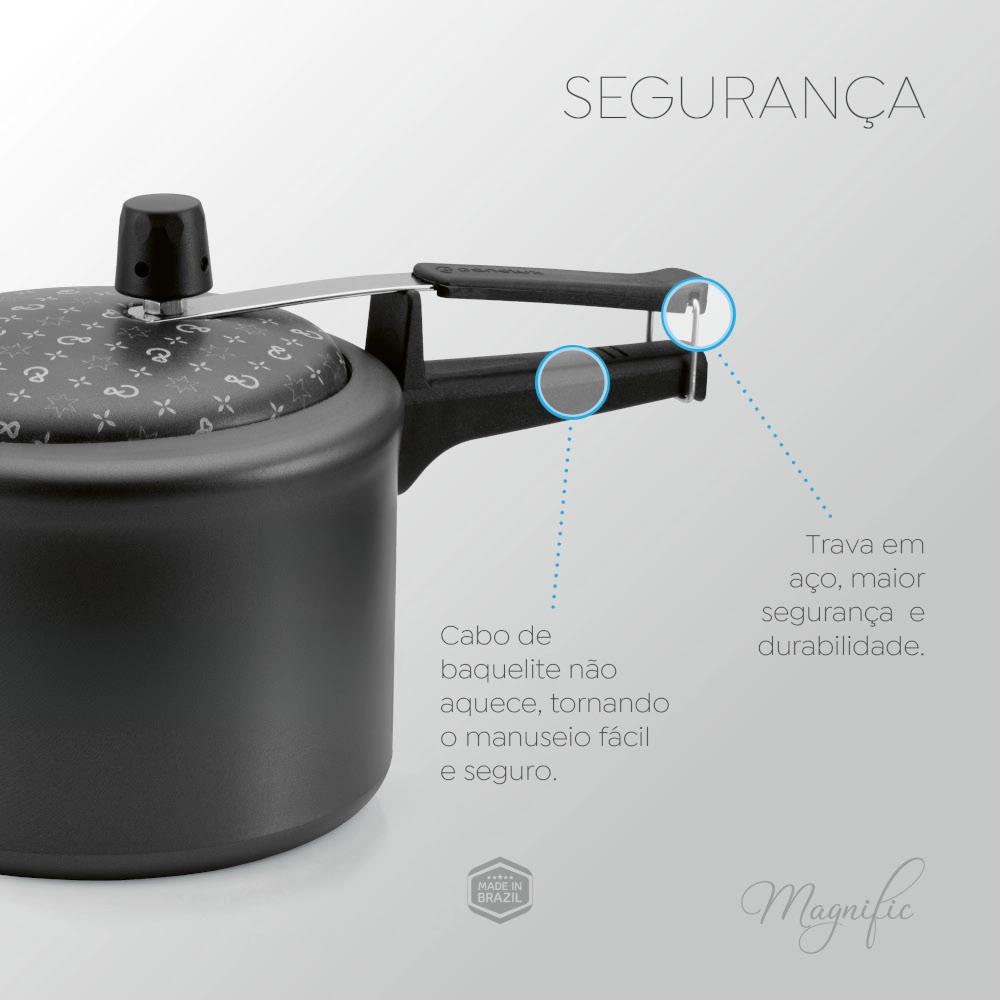 Panela de Pressão Antiaderente Fechamento Interno Preta Premium 4,5 Litros Panelux
