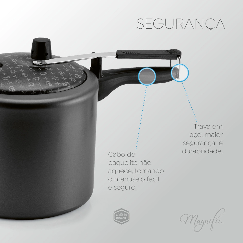 Panela de Pressão Antiaderente Fechamento Interno Grafite Magnific 7 Litros Panelux
