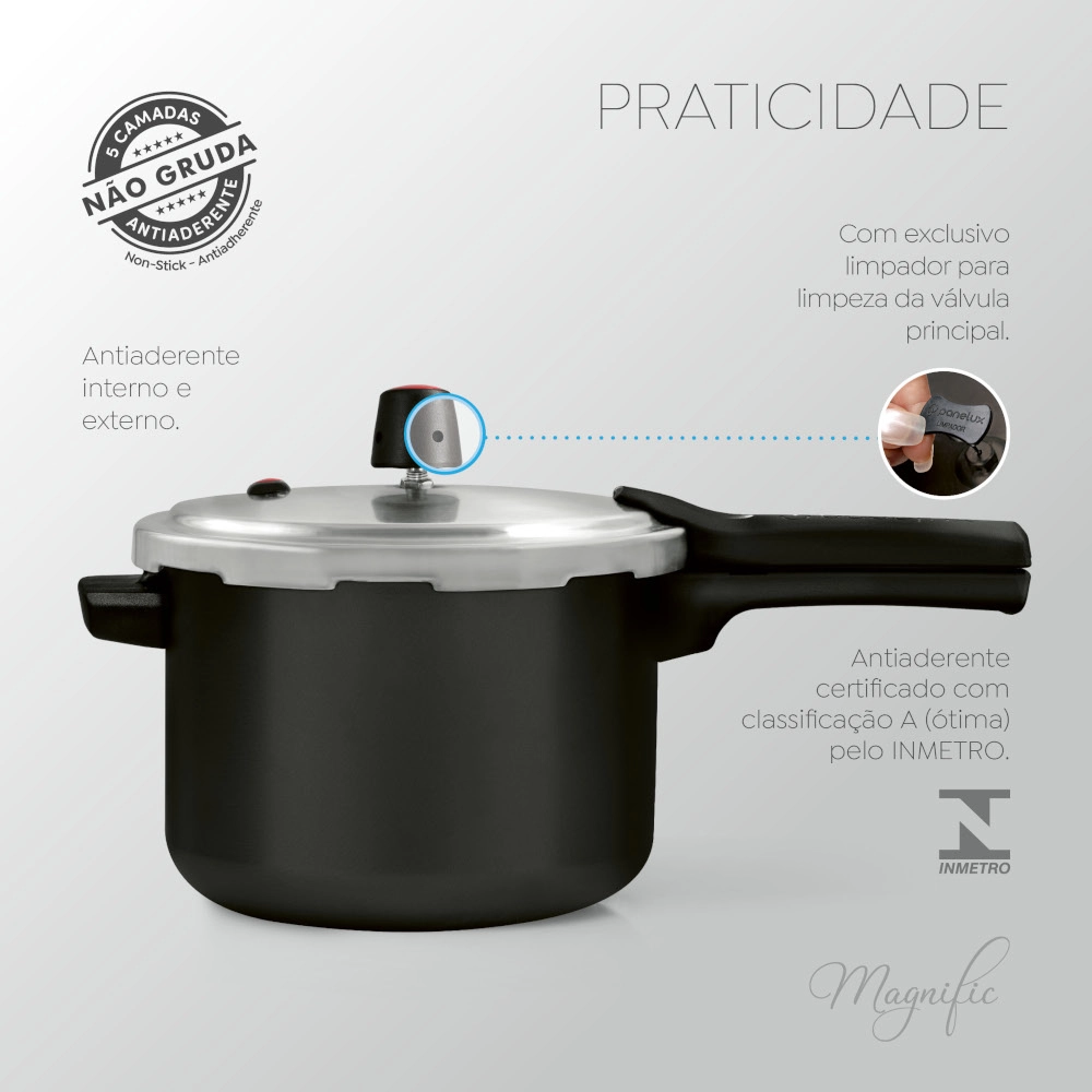 Panela de Pressão Antiaderente Grafite Magnific 4,5 Litros Fechamento Externo Panelux