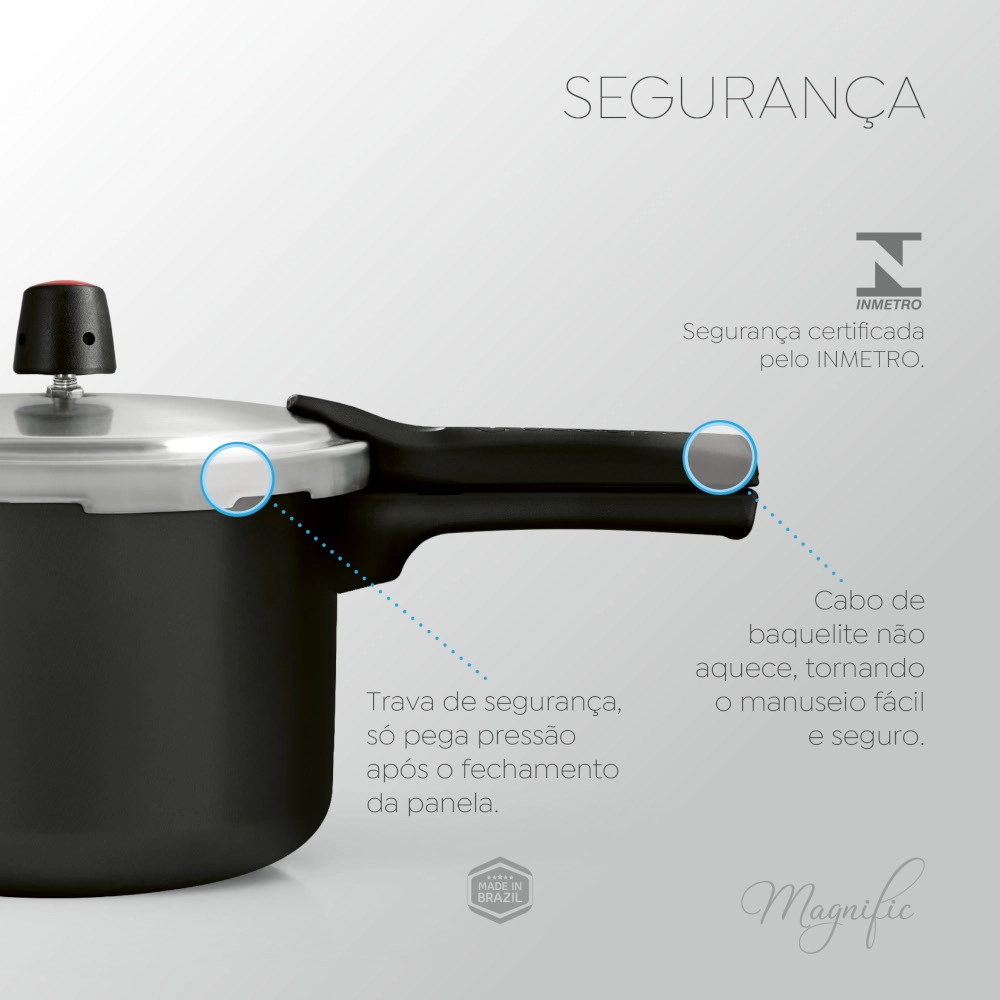 Panela de Pressão Antiaderente Grafite Magnific 4,5 Litros Fechamento Externo Panelux