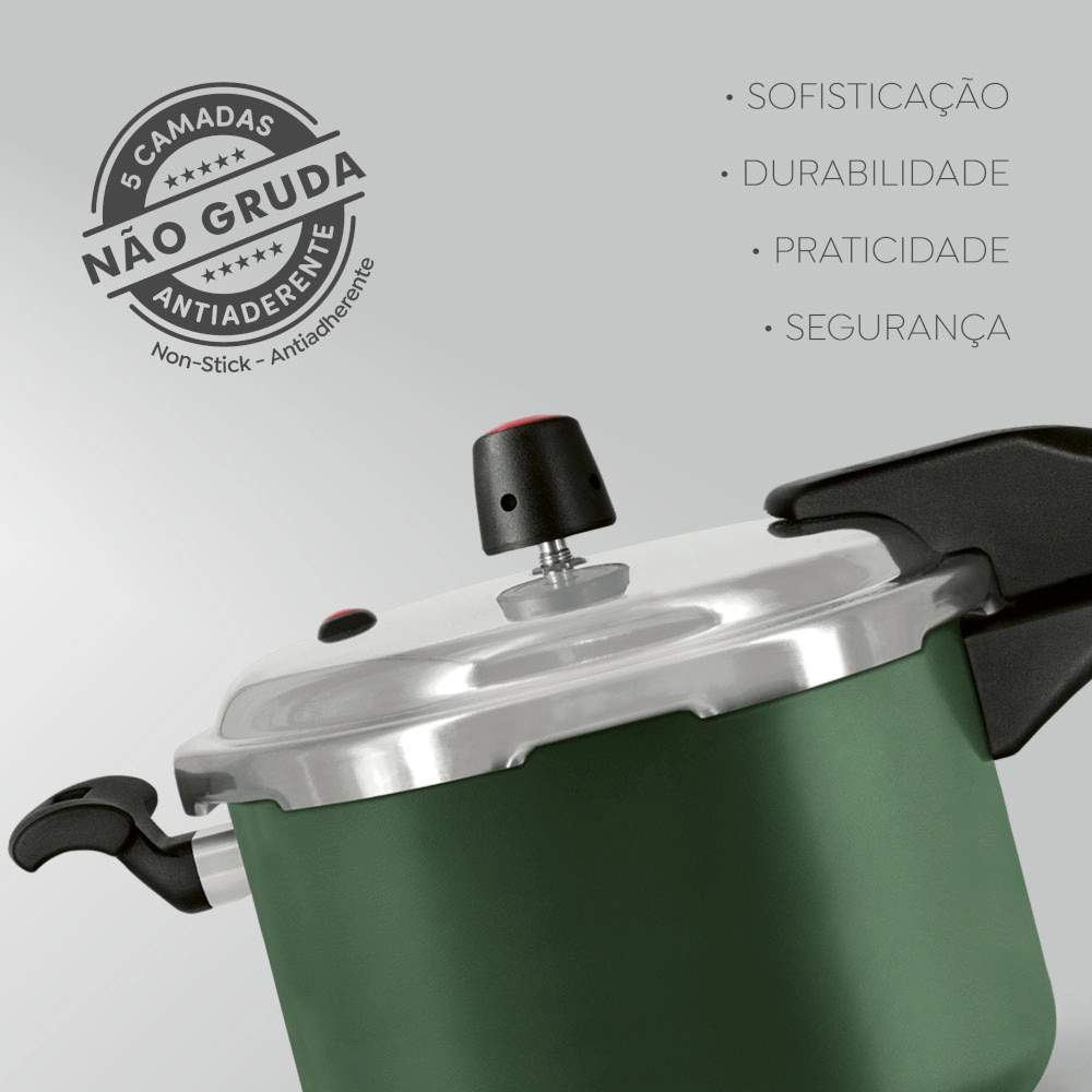 Panela de Pressão Antiaderente Verde Premium 3 Litros Fechamento Externo Panelux