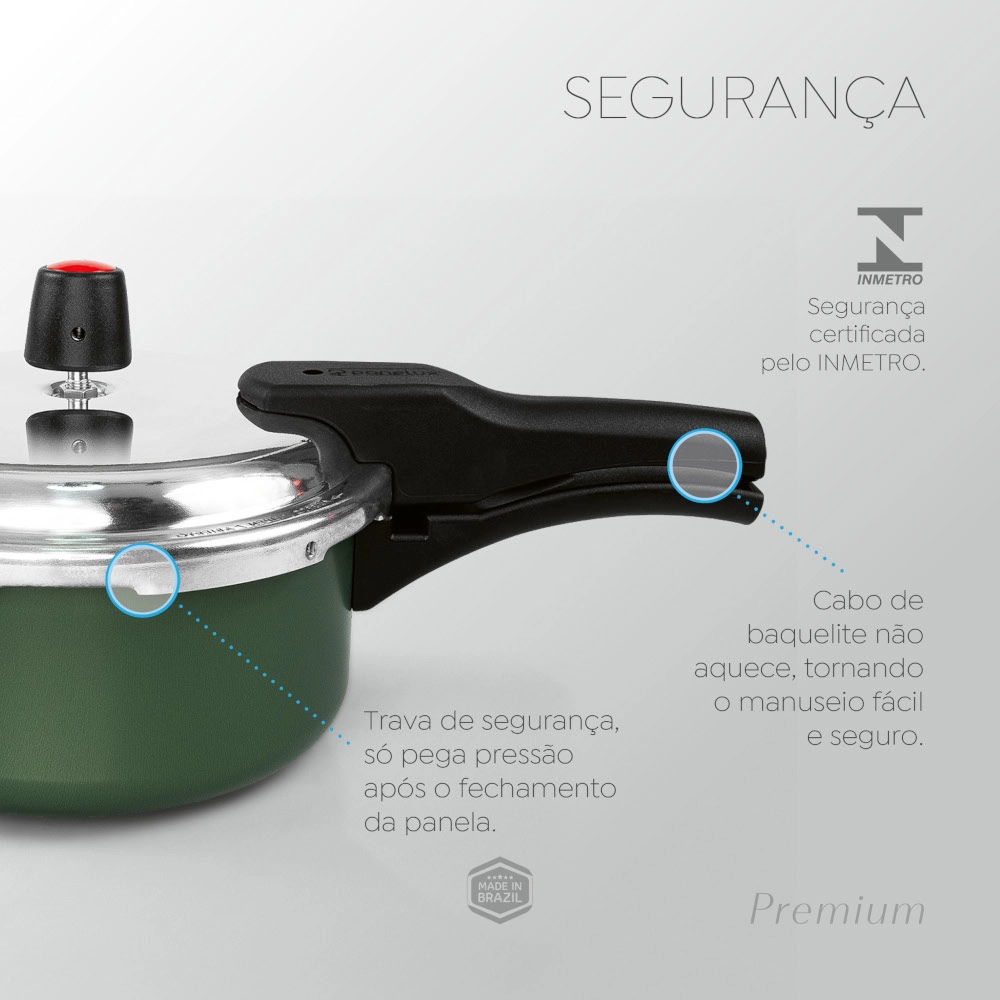 Panela de Pressão Antiaderente Verde Premium 3 Litros Fechamento Externo Panelux