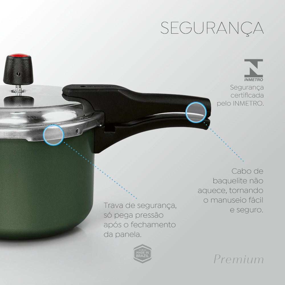 Panela de Pressão Antiaderente Verde Premium 4,5 Litros Fechamento Externo Panelux