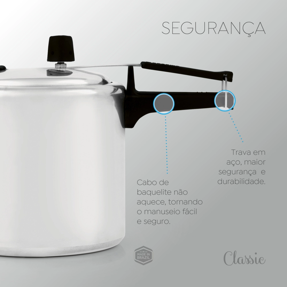 Panela de Pressão Polida Fechamento Interno Classic 10 Litros Panelux