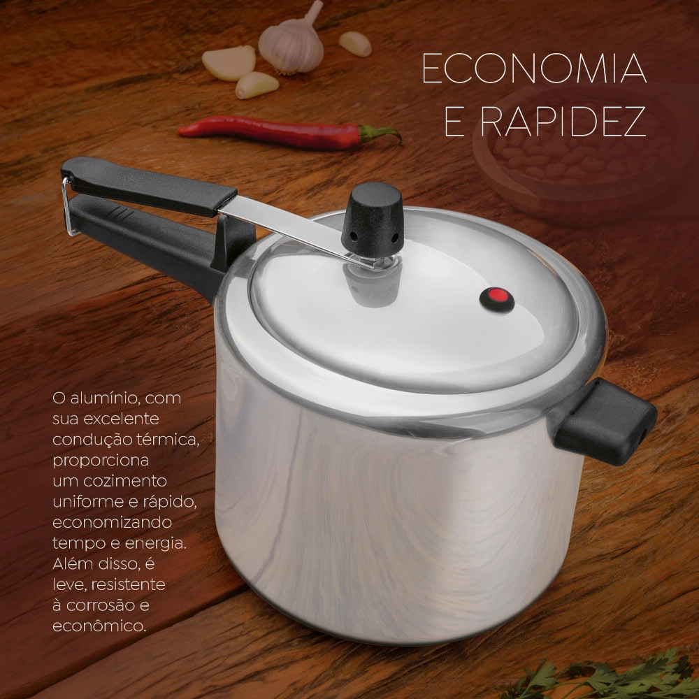 Panela de Pressão Polida Classic 3 Litros Fechamento Interno Panelux