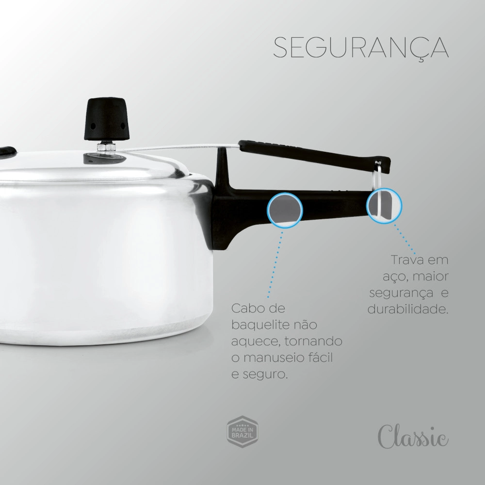 Panela de Pressão Polida Classic 3 Litros Fechamento Interno Panelux