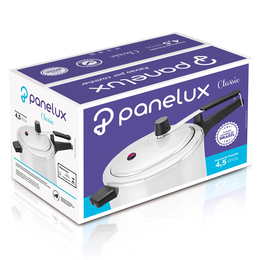 Panela de Pressão Polida Classic 4,5 Litros Fechamento Interno Panelux