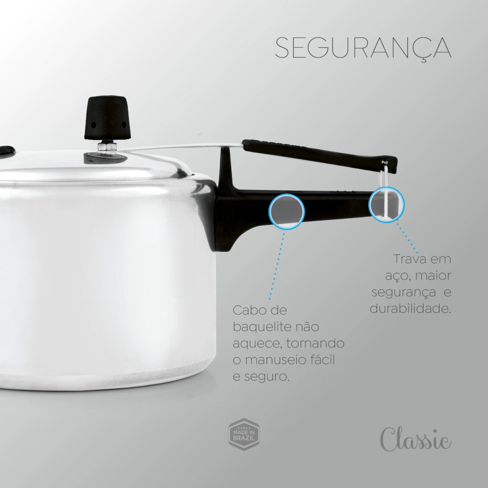 Panela de Pressão Polida Classic 4,5 Litros Fechamento Interno Panelux