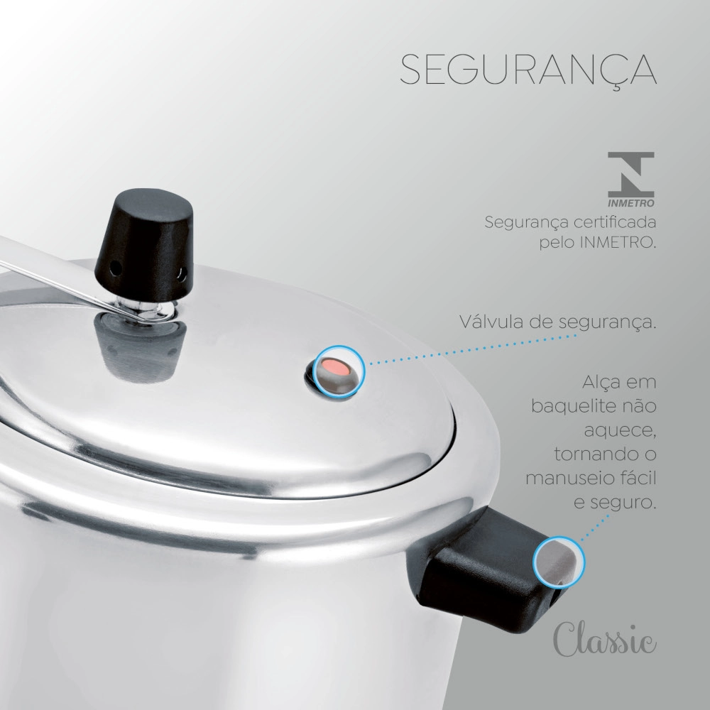Panela de Pressão Polida Classic 4,5 Litros Fechamento Interno Panelux