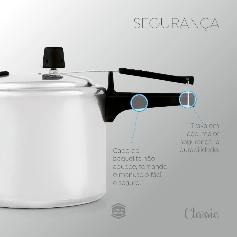 Panela de Pressão Polida Fechamento Interno Classic 7 Litros Panelux