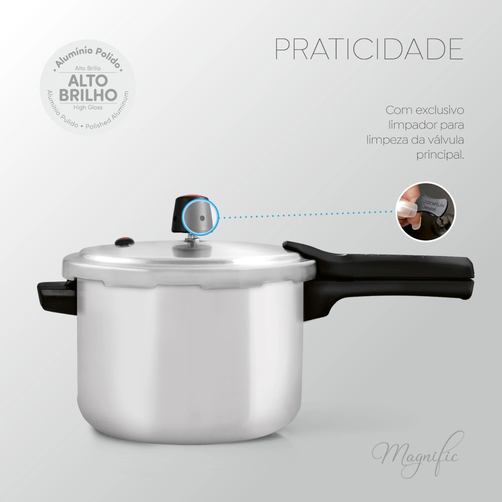 Panela de Pressão Polida Magnific 4,5 Litros Fechamento Externo Panelux