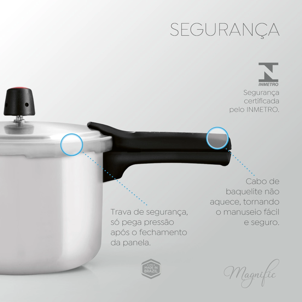 Panela de Pressão Polida Magnific 4,5 Litros Fechamento Externo Panelux