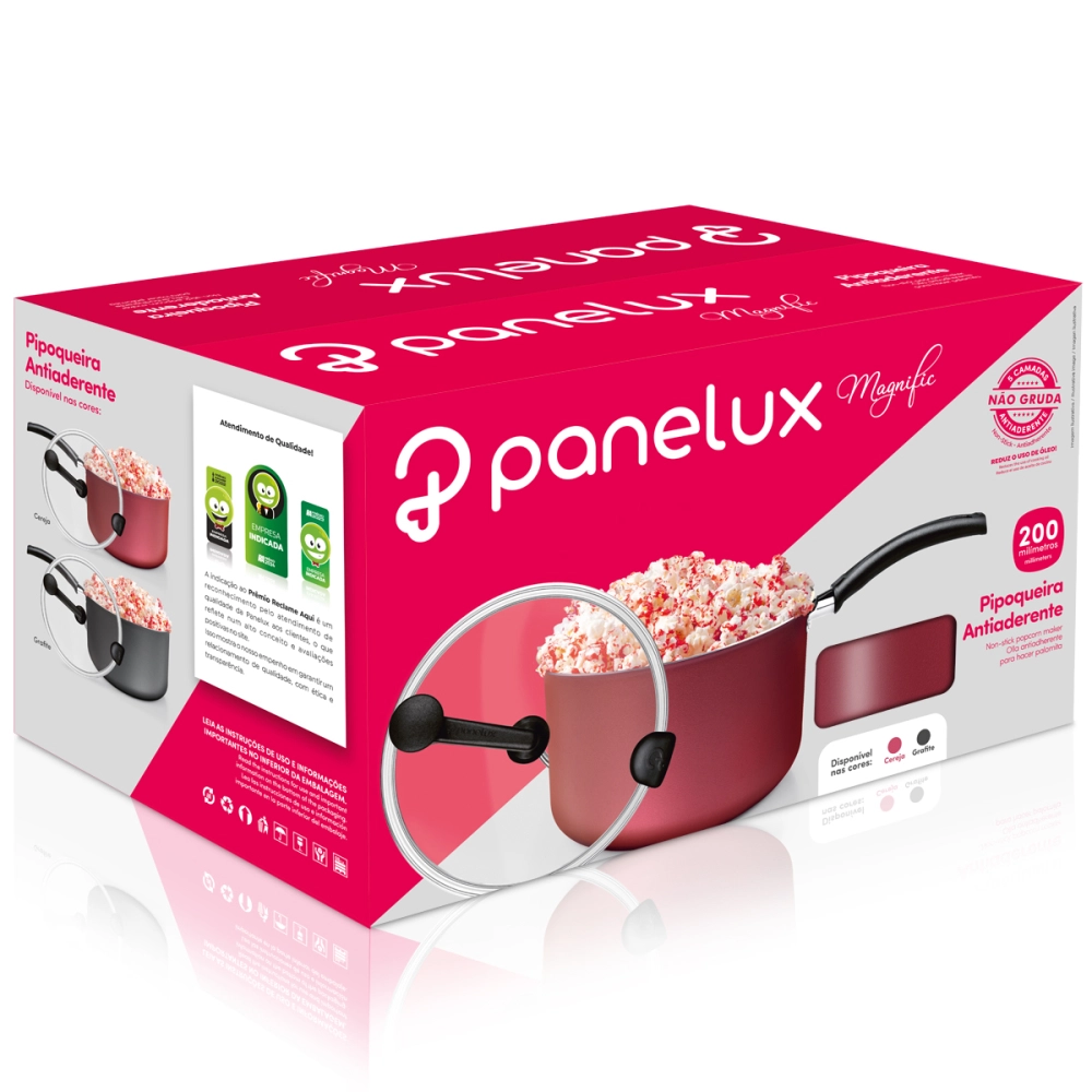 Pipoqueira Antiaderente com Tampa de Vidro 3,5 Litros Cereja Panelux