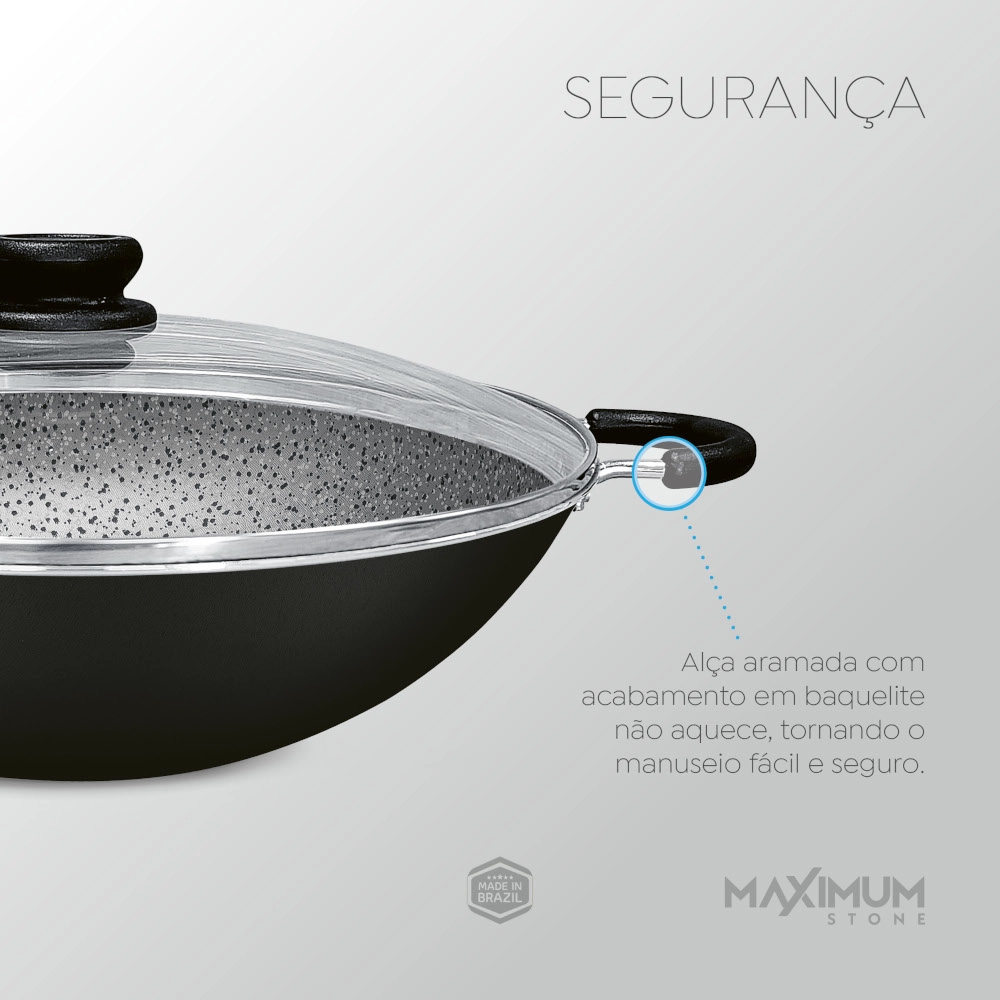 Wok Antiaderente com Tampa Preta 32 cm Maximum Stone Panelux