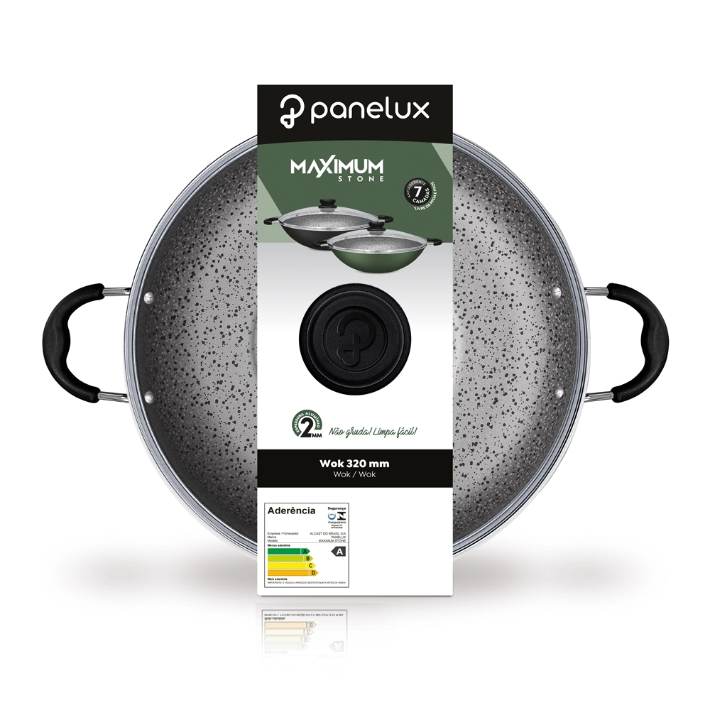 Wok Antiaderente com Tampa Preta 32 cm Maximum Stone Panelux
