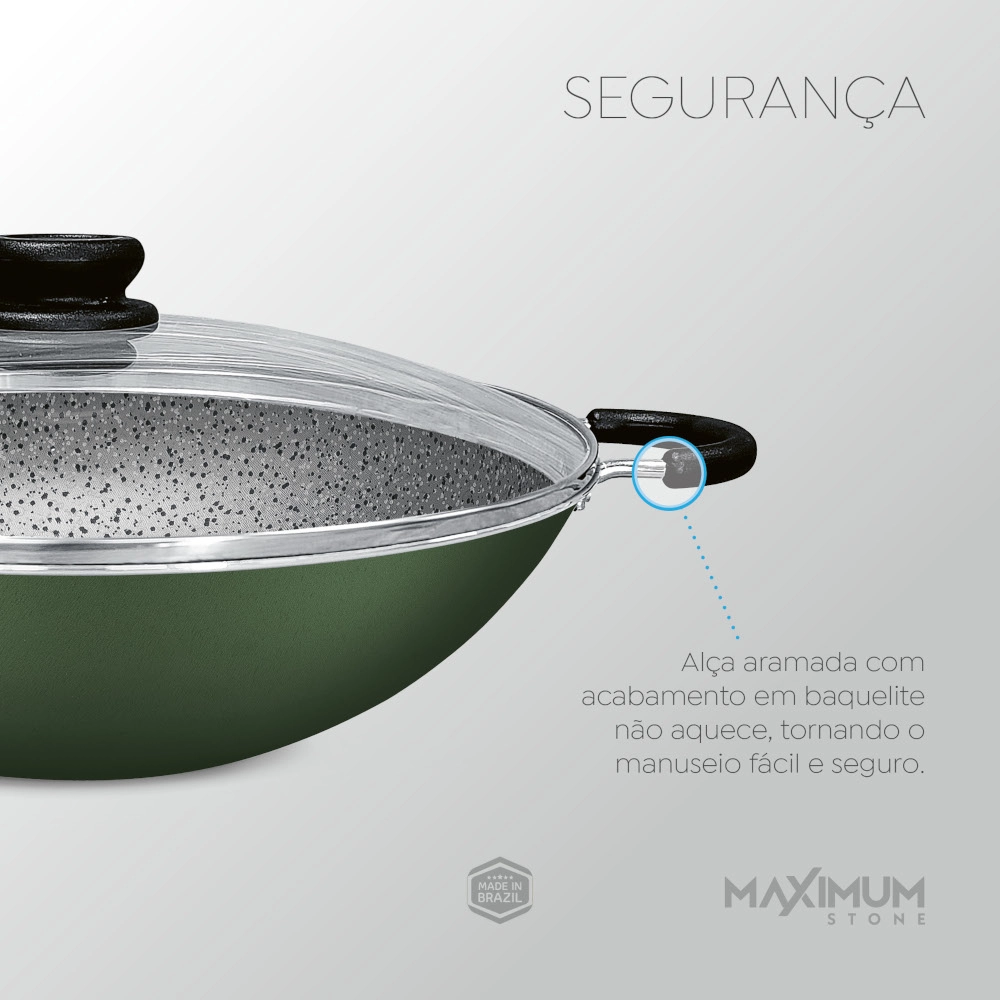 Wok Antiaderente com Tampa Verde 32 cm Maximum Stone Panelux