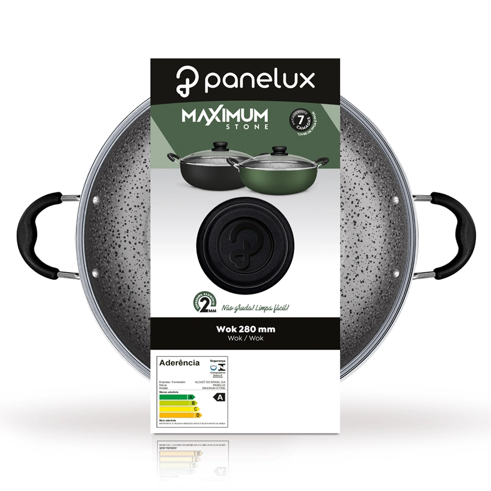 Wok Antiaderente 28cm Verde Stone com Tampa e Alças – Panelux