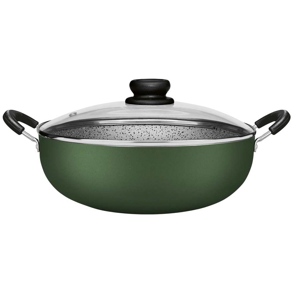 pankun Wok Antiaderente 28cm Verde Stone com Tampa e Alças – Panelux