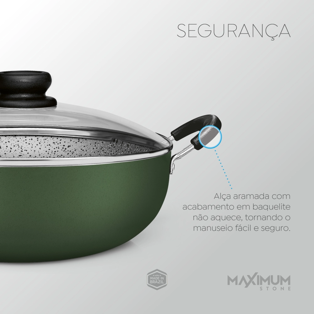Wok Antiaderente 28cm Verde Stone com Tampa e Alças – Panelux